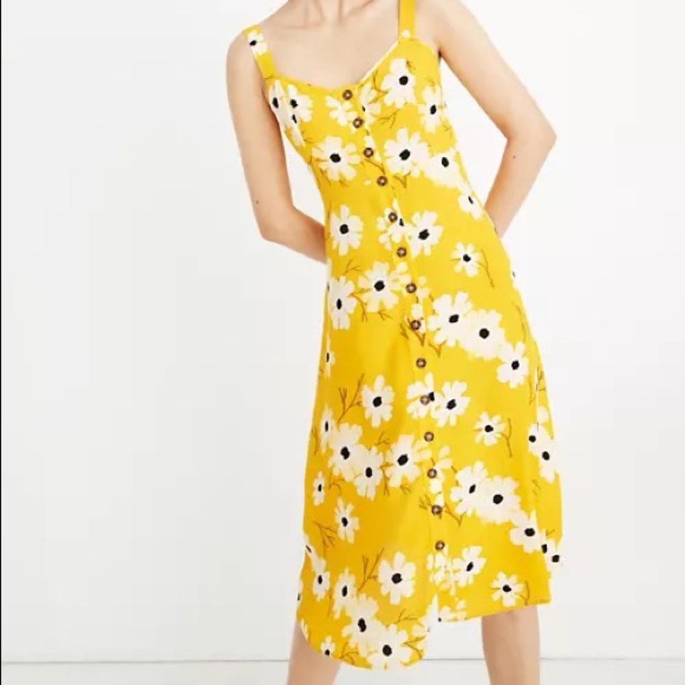 Madewell button-front midi dress in yellow ikat floral, size 0